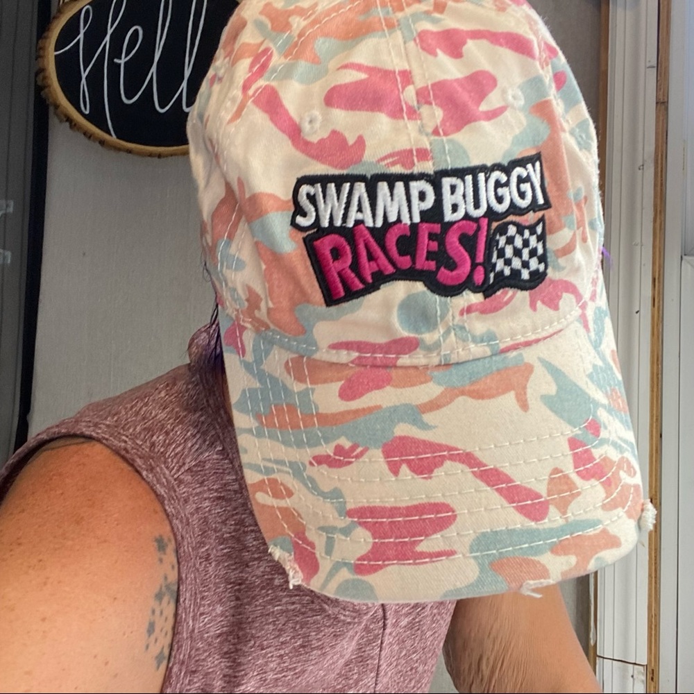 Otto Collection Pink & Cream Camo Swamp Buggy Races Baseball Hat Cap